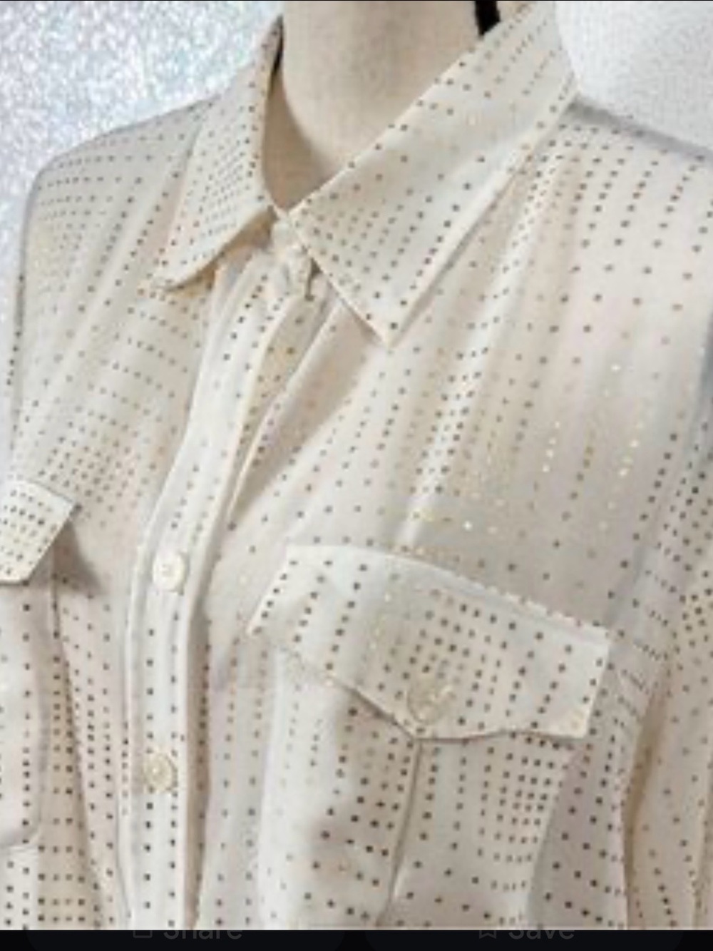 Ellen Tracy White Button-Down Shirt with Gold Foil Squares